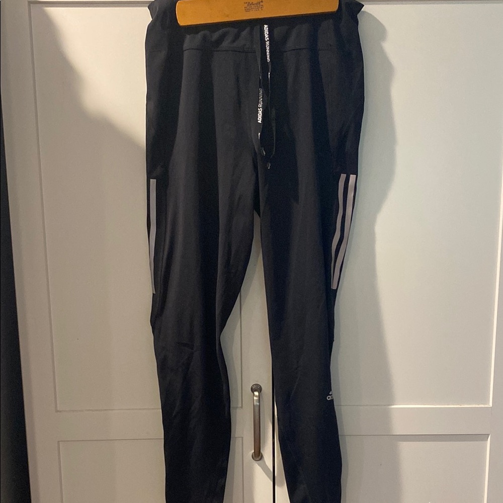 Adidas Black Track Pants with White Stripes
